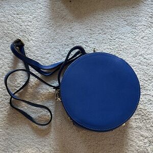 Italian Leather Round Blue Crossbody Bag